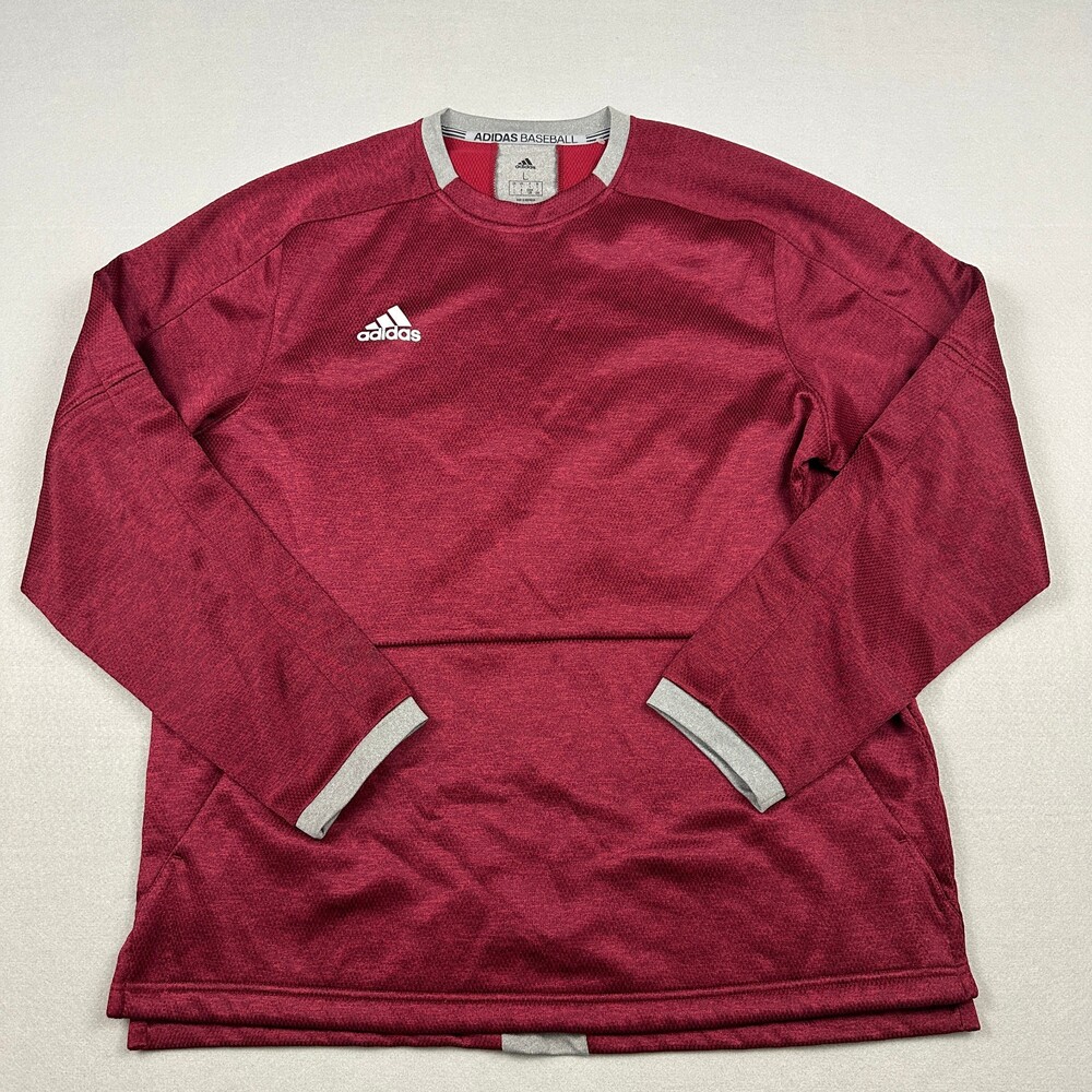 Adidas Sweater Men Large Red Pullover Crewneck Sweatshirt Baseball Pockets L